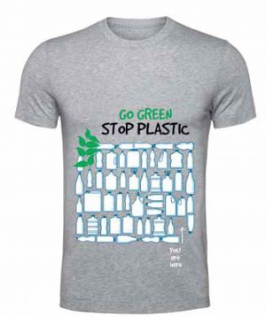 Cotton T-Shirt : Go Green Stop Plastic - Grey