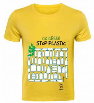 Cotton T-Shirt : Go Green Stop Plastic - Yellow